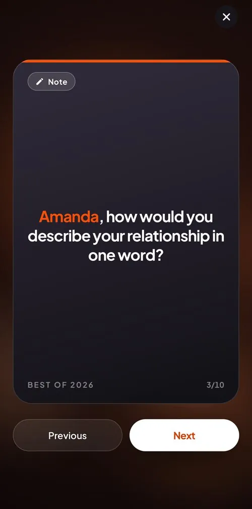 coupleroom question card: “How would you describe your relationship in one word?”